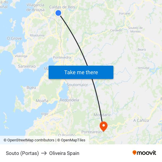 Souto (Portas) to Oliveira Spain map