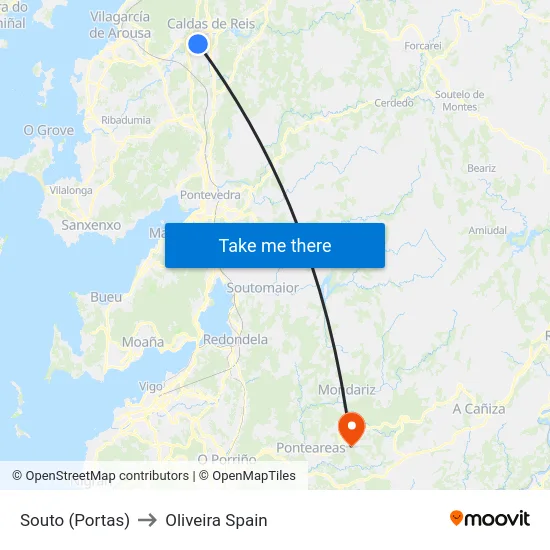Souto (Portas) to Oliveira Spain map