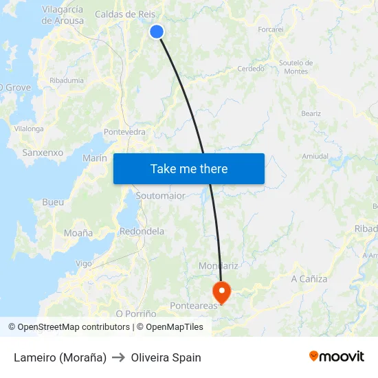 Lameiro (Moraña) to Oliveira Spain map