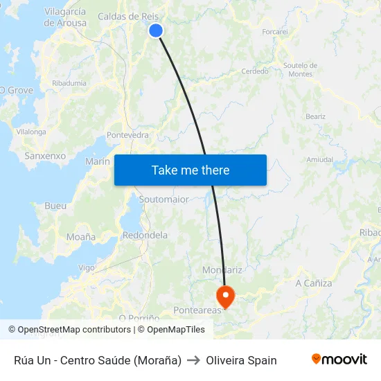 Rúa Un - Centro Saúde (Moraña) to Oliveira Spain map