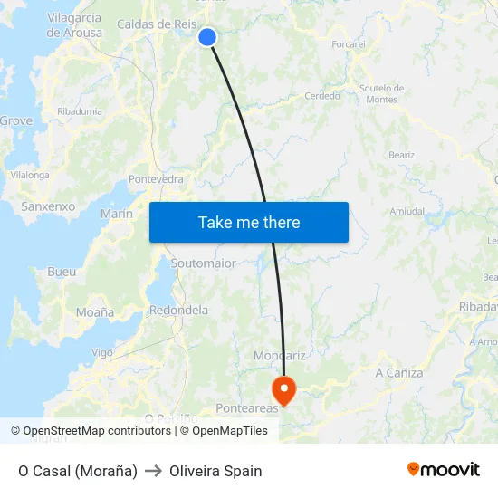 O Casal (Moraña) to Oliveira Spain map