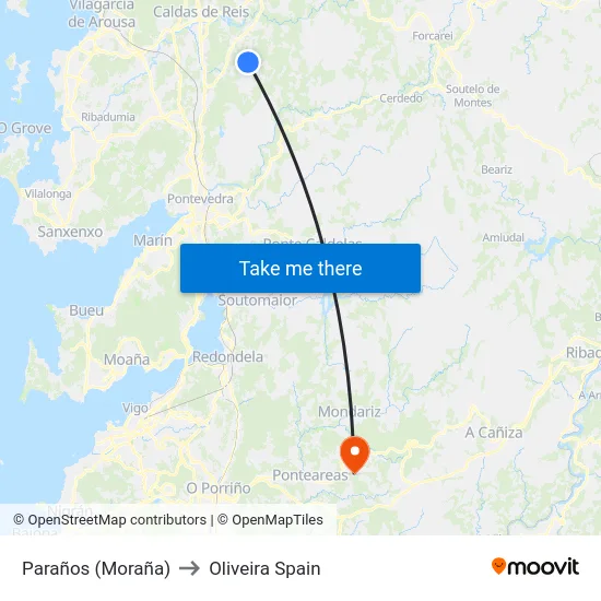 Paraños (Moraña) to Oliveira Spain map