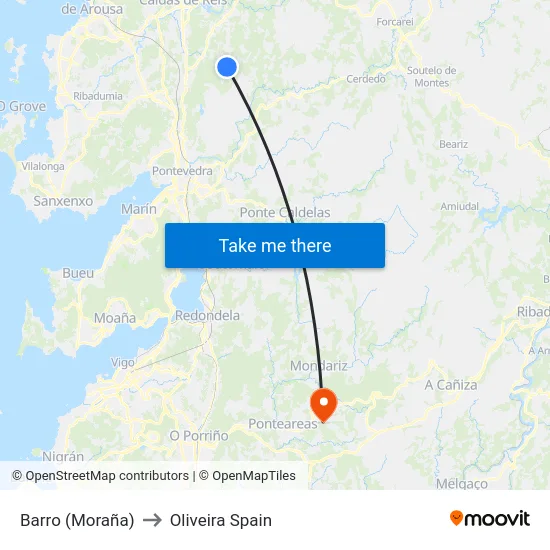 Barro (Moraña) to Oliveira Spain map