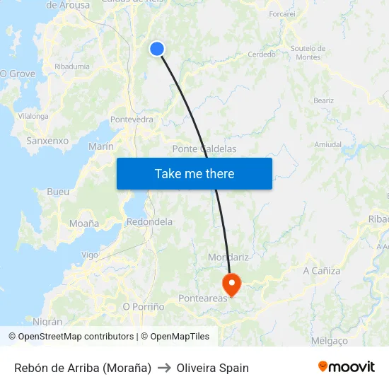 Rebón de Arriba (Moraña) to Oliveira Spain map