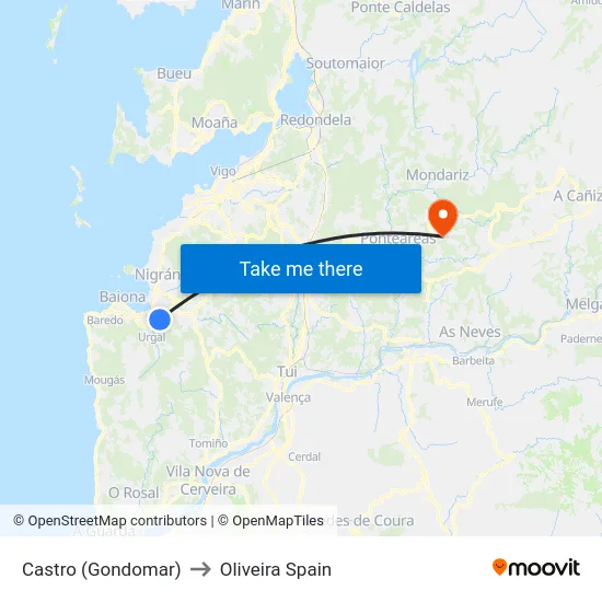 Castro (Gondomar) to Oliveira Spain map