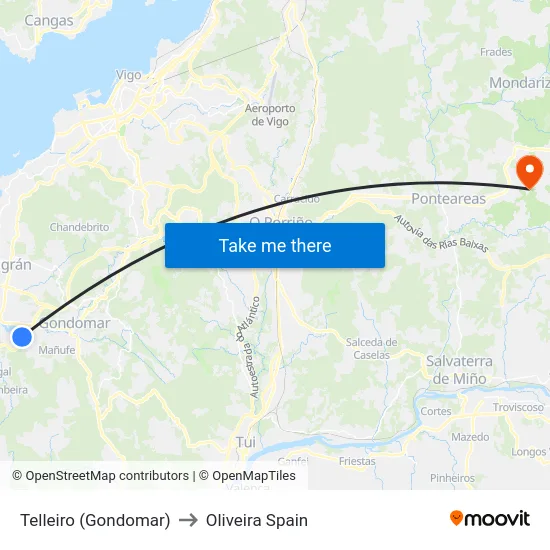 Telleiro (Gondomar) to Oliveira Spain map