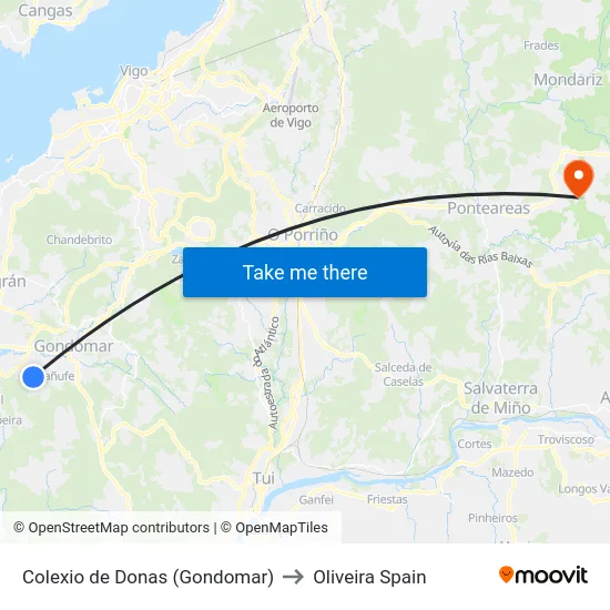 Colexio de Donas (Gondomar) to Oliveira Spain map