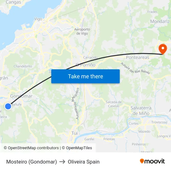 Mosteiro (Gondomar) to Oliveira Spain map