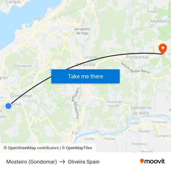 Mosteiro (Gondomar) to Oliveira Spain map
