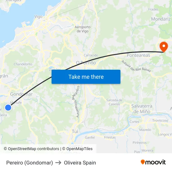 Pereiro (Gondomar) to Oliveira Spain map