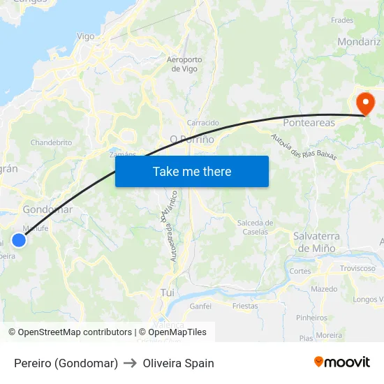 Pereiro (Gondomar) to Oliveira Spain map
