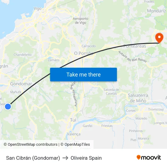 San Cibrán (Gondomar) to Oliveira Spain map