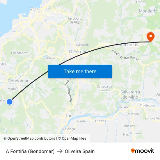 A Fontiña (Gondomar) to Oliveira Spain map