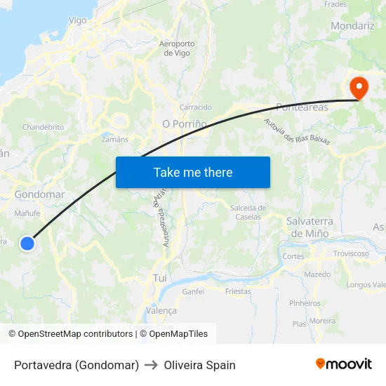 Portavedra (Gondomar) to Oliveira Spain map