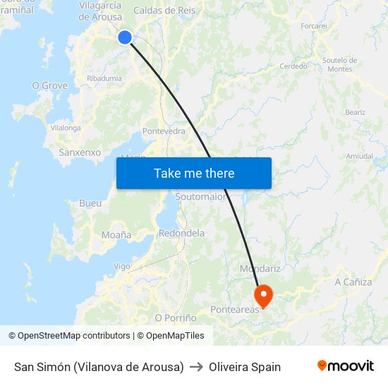 San Simón (Vilanova de Arousa) to Oliveira Spain map