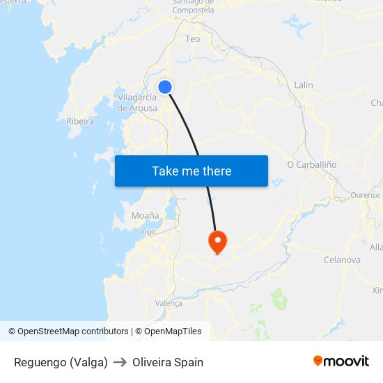 Reguengo (Valga) to Oliveira Spain map