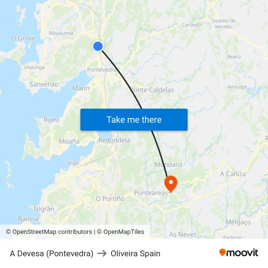 A Devesa (Pontevedra) to Oliveira Spain map