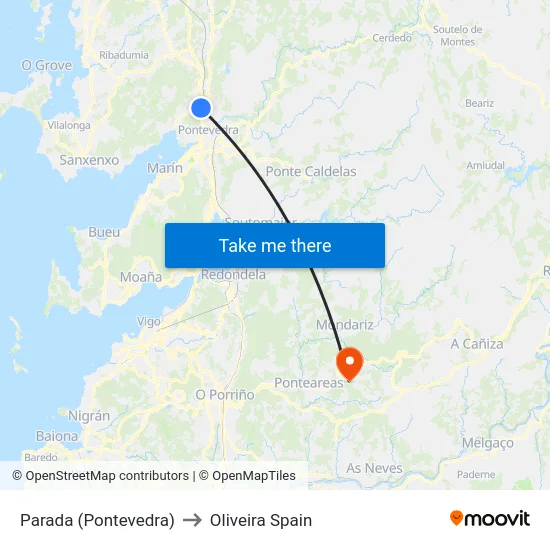 Parada (Pontevedra) to Oliveira Spain map