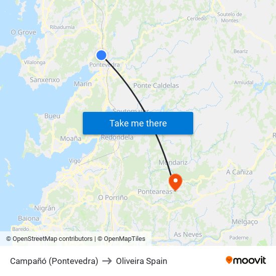Campañó (Pontevedra) to Oliveira Spain map