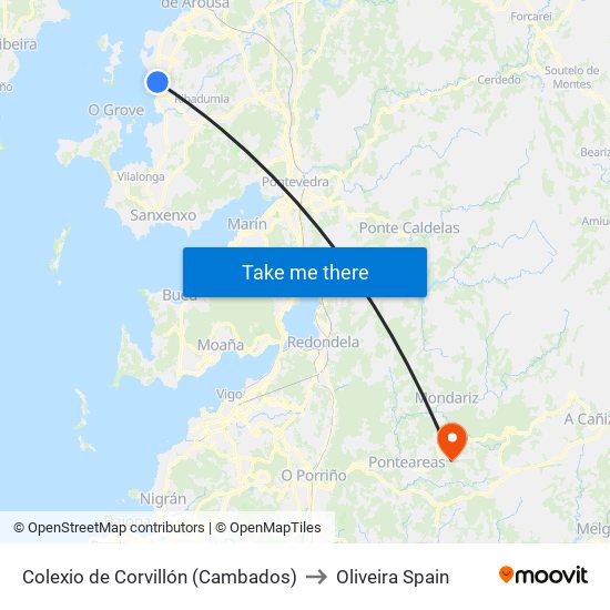 Colexio de Corvillón (Cambados) to Oliveira Spain map