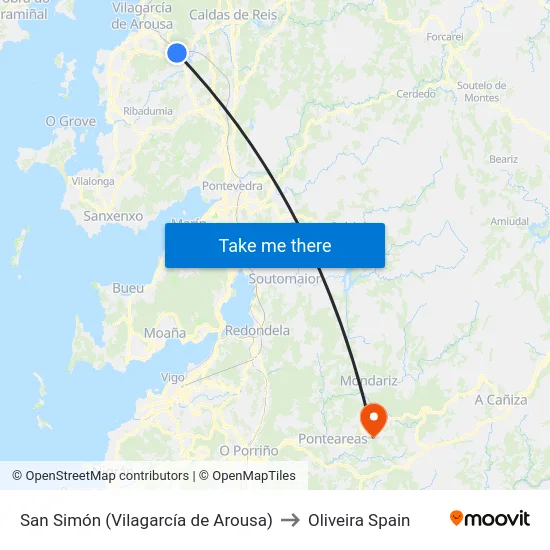 San Simón (Vilagarcía de Arousa) to Oliveira Spain map