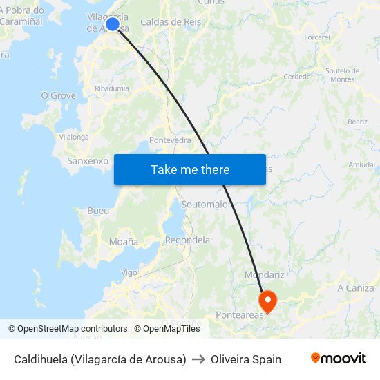 Caldihuela (Vilagarcía de Arousa) to Oliveira Spain map