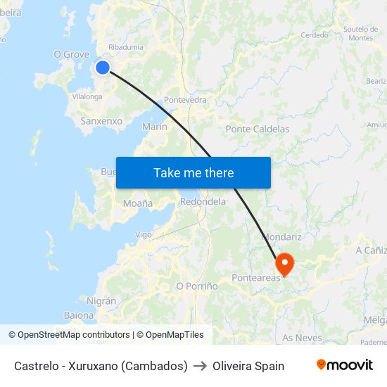 Castrelo - Xuruxano (Cambados) to Oliveira Spain map