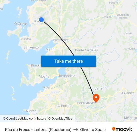 Rúa do Freixo - Leitería (Ribadumia) to Oliveira Spain map