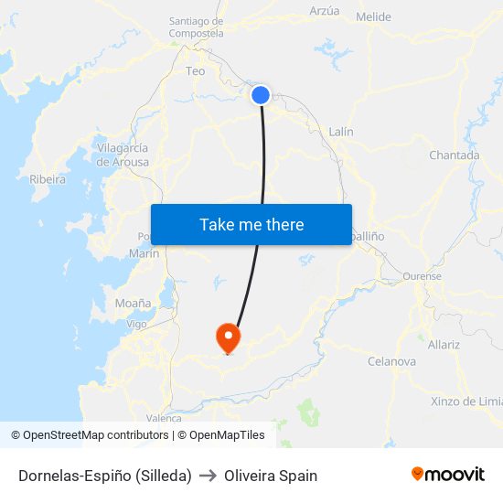 Dornelas-Espiño (Silleda) to Oliveira Spain map