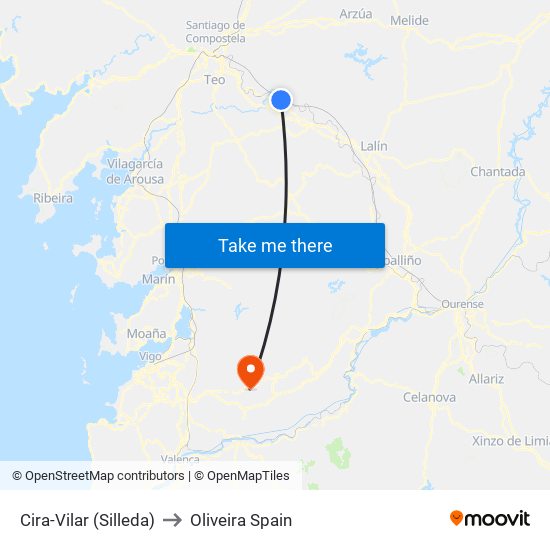 Cira-Vilar (Silleda) to Oliveira Spain map