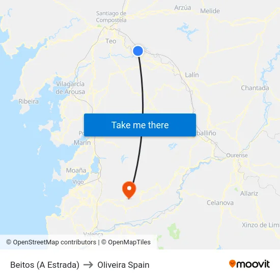 Beitos (A Estrada) to Oliveira Spain map