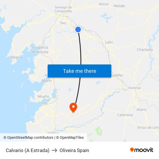 Calvario (A Estrada) to Oliveira Spain map