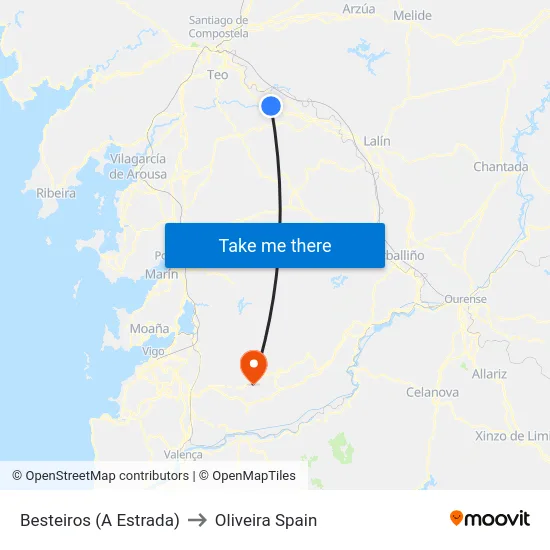 Besteiros (A Estrada) to Oliveira Spain map