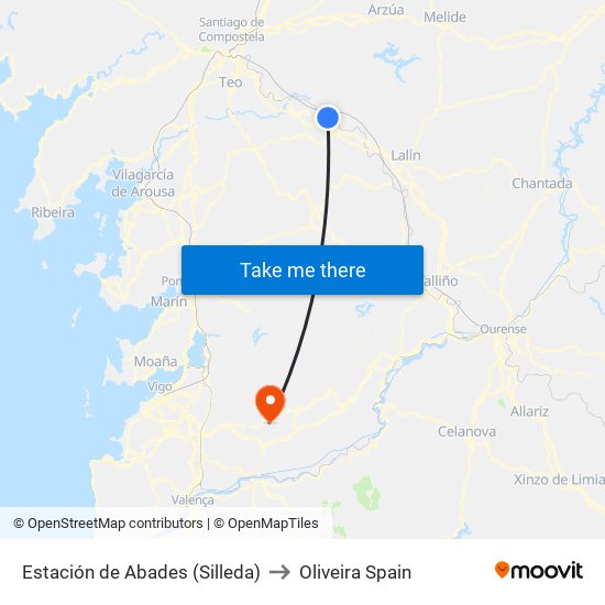 Estación de Abades (Silleda) to Oliveira Spain map