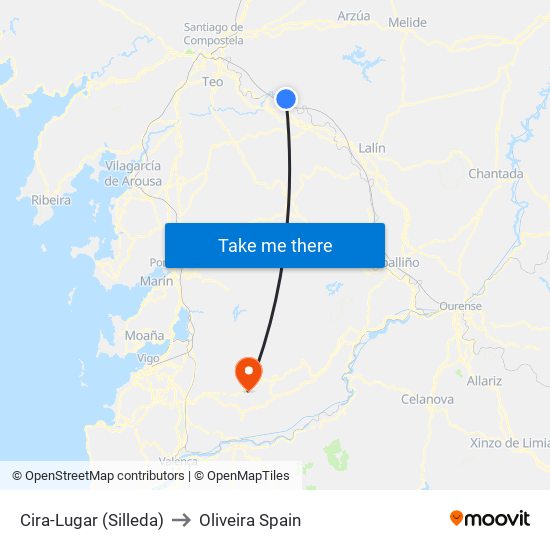 Cira-Lugar (Silleda) to Oliveira Spain map
