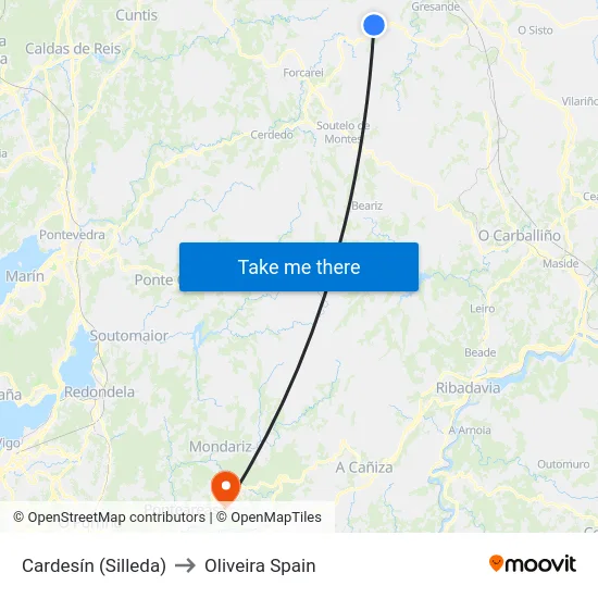Cardesín (Silleda) to Oliveira Spain map