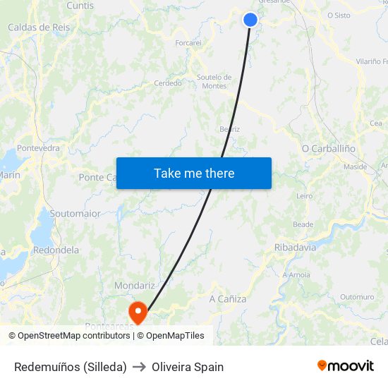 Redemuíños (Silleda) to Oliveira Spain map