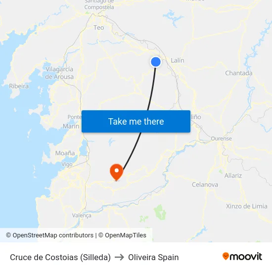 Cruce de Costoias (Silleda) to Oliveira Spain map