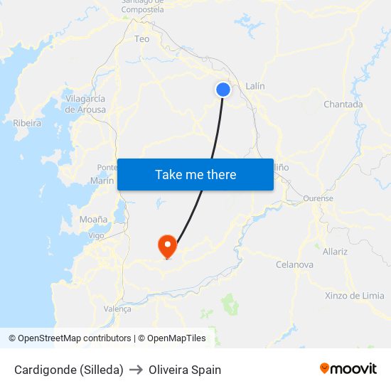Cardigonde (Silleda) to Oliveira Spain map
