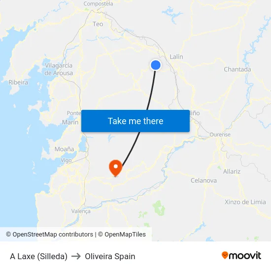 A Laxe (Silleda) to Oliveira Spain map
