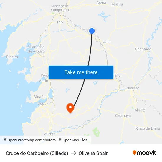 Cruce do Carboeiro (Silleda) to Oliveira Spain map