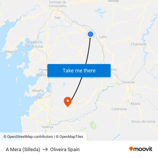 A Mera (Silleda) to Oliveira Spain map