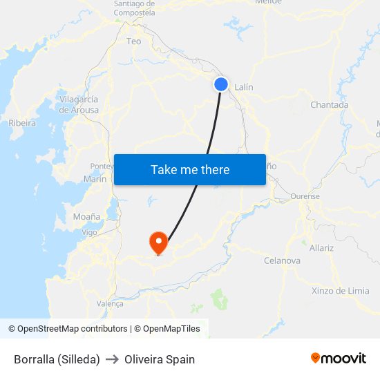 Borralla (Silleda) to Oliveira Spain map