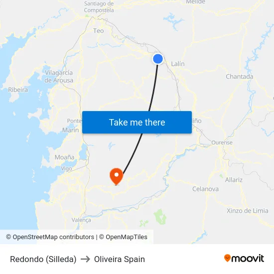 Redondo (Silleda) to Oliveira Spain map
