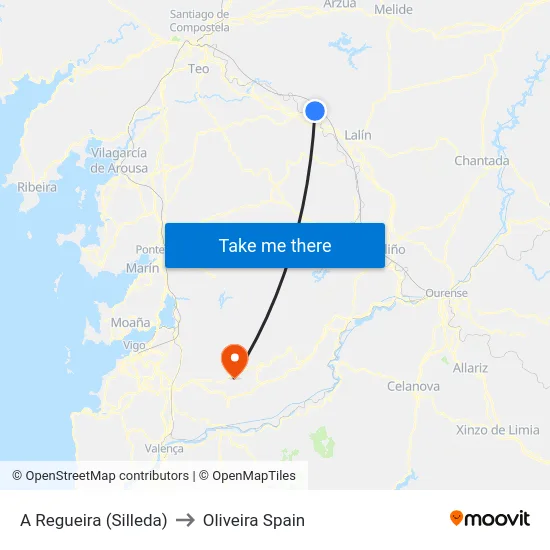 A Regueira (Silleda) to Oliveira Spain map