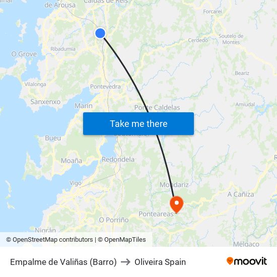 Empalme de Valiñas (Barro) to Oliveira Spain map