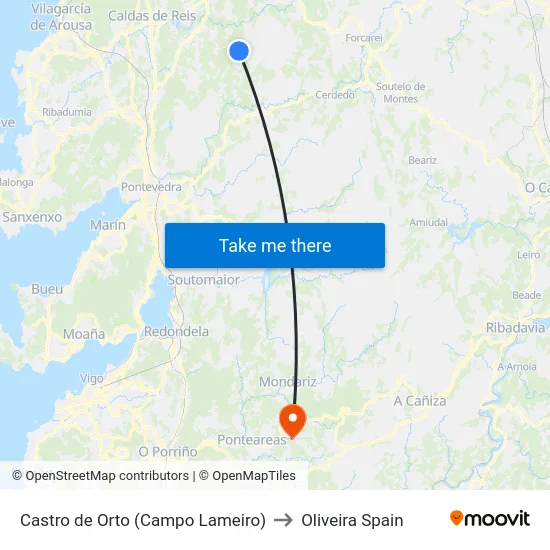 Castro de Orto (Campo Lameiro) to Oliveira Spain map