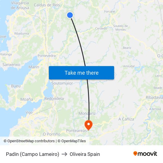 Padín (Campo Lameiro) to Oliveira Spain map