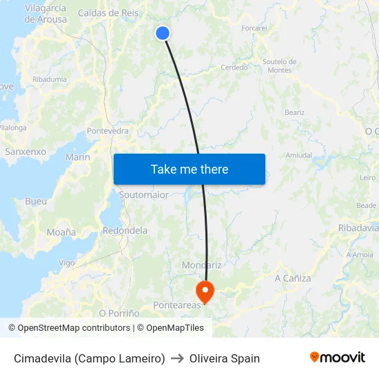 Cimadevila (Campo Lameiro) to Oliveira Spain map