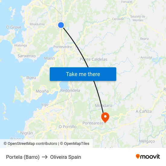 Portela (Barro) to Oliveira Spain map